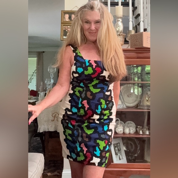 Joseph RibbKoff White with Puzzle Piece Midi Dress size 6 - Picture 7 of 12